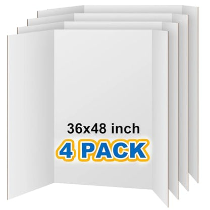 VinTS 36" x 48" Large Trifold Poster Board,4 Pack White Corrugated Foldable Project Boards for Science Fair, School Projects,Photo Displays
