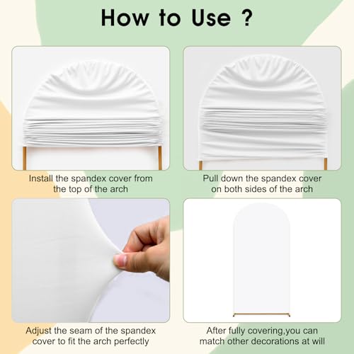 Arch Backdrop Cover Set of 2(6ft/7.2ft) Double Color Wedding Arch Cover Spandex Fitted Arch Covers,Round Top Arch Backdrop Cover for Baby Party Birthday Banquet Shower (White+Cream) - color: White+Cream