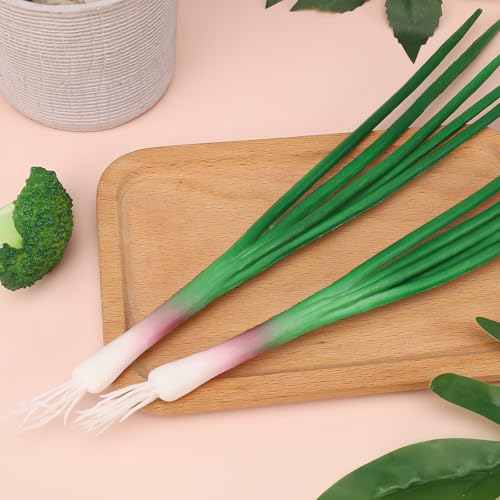 3 Pcs Realistic Artificial Green Onions, Faux Spring Onion Vegetables for Kitchen Window Decor, No Watering Fake Herbs Plants for Home Bathroom Shelf Table Centerpiece, Food Photography Props - color: 3pcs Artificial Scallions