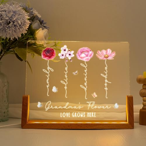 Customized Grandma's Garden Night Light, Personalized Birth Month Flower with Kids Name Acrylic LED Lamp, Mother Day Gift, Grandma Gift, Mom Gifts, Gifts for Birthday - color: Style 4