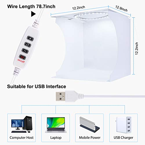 PULUZ 30cm Ring Light Photo Studio Light Box, Adjustable Portable Photography Shooting Light Tent Kit with White/Warm/Soft Lighting 128pcs LED Lights + 6 Backdrops for Product Display - size: 12*12 Inch - A