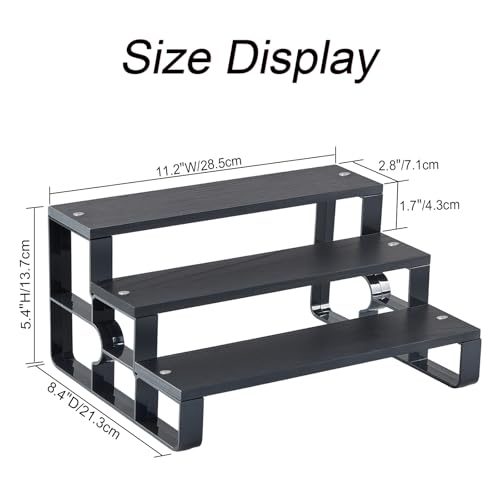 GRELY Waterproof Wooden Perfume Cologne Organizer for Men, 3 Tier 11.2 Inch Compact Stand with ABS Frame, Anti-Slip for Dresser Bathroom (Black, 3 Tier 11.2") - size: 3 Tier 11.2"