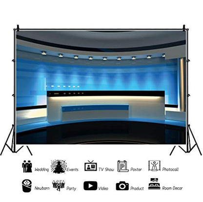 Leyiyi 12x8ft News Broadcast Hall Backdrop Reception Desk Modern Office Interior Program Record Front Table TV Show Photo Background Business Study Adults Portrait Studio Prop Vinyl Wallpaper - size: 12x8ft