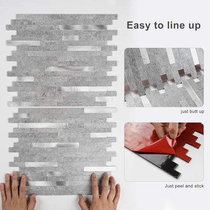 Peel and Stick Backsplash Tiles for Kitchen, 10 Sheets Grey Slate Marble PVC Wall Tile, Self Adhesive Waterproof Heat Resistant Stick On Backsplash for Bathroom, RV, Laundry Room, 9.2 Sq Ft - color: Grey Slate