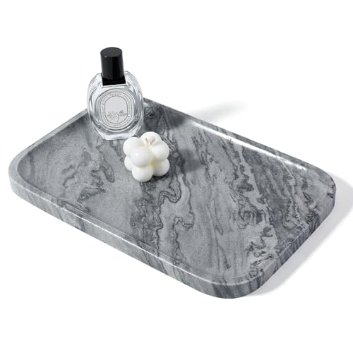 Koville Marble Tray, 12"x8" Natural Marble Vanity Tray for Countertop Bathroom Kitchen Dresser, Decorative Marble Catchall Trays for Perfume Jewelry(Grey) - color: Gray