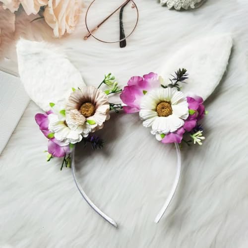 Bunny Ears Headband Furry Rabbit Ear Hairband Flower Easter Party Parade Prom Cosplay Headwear Costume Hair Accessories Gift - color: Bunny Ears