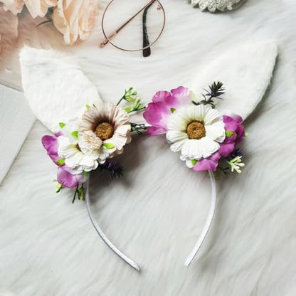 Bunny Ears Headband Furry Rabbit Ear Hairband Flower Easter Party Parade Prom Cosplay Headwear Costume Hair Accessories Gift - color: Bunny Ears