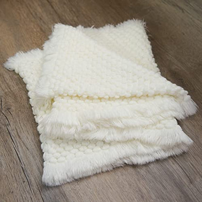 Zeroest Baby Photography Props Basket Braid Wool Wrap Newborn Photo Shoot Baskets Filler Posing Stuffer Background Blanket (White) - color: White