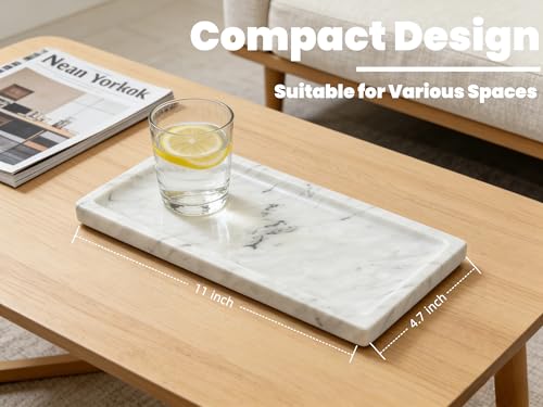 Marble Tray, Stone Bathroom Tray for countertop, Small White Marble Vanity Tray for Perfume, Skincare & Bathroom Accessories