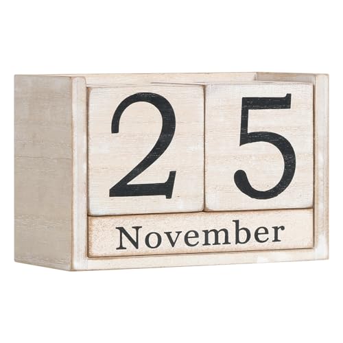 Wooden Block Calendar for Desk, Large Size Daily Desktop Perpetual Desk Calendar, Cute Date Display Desk Accessories for Home Office Decor, Teacher, Classroom, Reusable Yearly, Grey Beige - color: Grey-Beige, size: Large Size