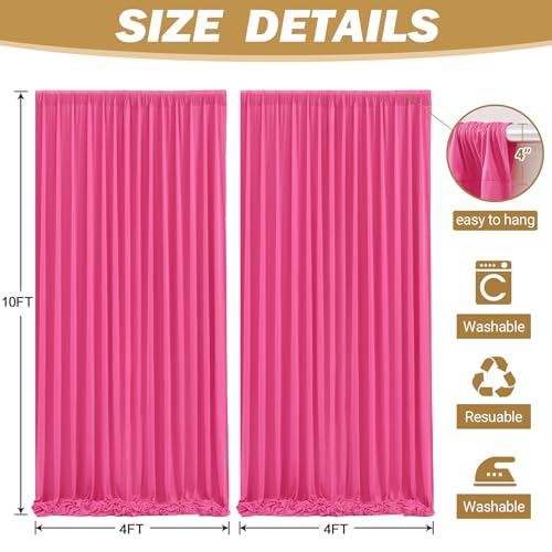 8ftx10ft Wrinkle Free Hot Pink Backdrop Curtain - 10 Feet Photography Backdrop Drapes, Silky Polyester Back Drop Cloth for Wedding Baby Shower Balloon Arch Background - color: Hot Pink, size: 8FTx10FT (W4'xH10', 2 Panels)