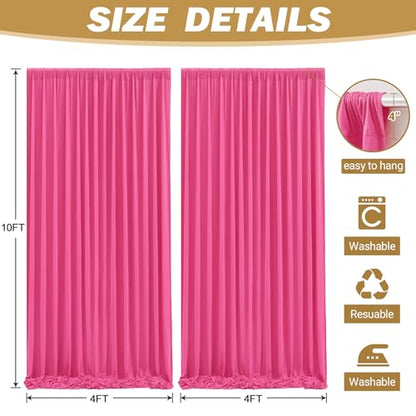 8ftx10ft Wrinkle Free Hot Pink Backdrop Curtain - 10 Feet Photography Backdrop Drapes, Silky Polyester Back Drop Cloth for Wedding Baby Shower Balloon Arch Background - color: Hot Pink, size: 8FTx10FT (W4'xH10', 2 Panels)
