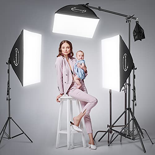 ShowMaven Softbox Lighting Kit Photography- Professional Continuous Light System Photo Lighting Kit with E27 135W Bulbs 5500K Photo Equipment for Portraits Video Shooting