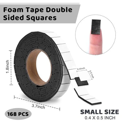 168 PCS Foam Tape Craft Double Sided Precut 3/4 X 1/2 Inch 3D Adhesive Foam Squares Self Adhesive Dots Black for Halloween Christmas DIY Crafts Art Sewing Supplies (1 Tape, Black) - color: Black, style: 1 Tape
