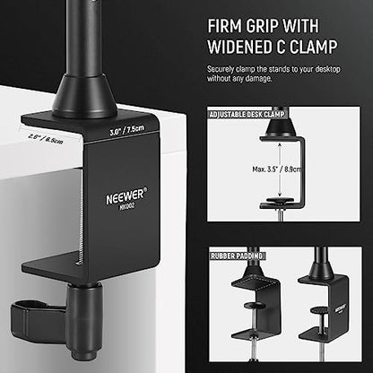 NEEWER Overhead Camera Mount Rig with 2 Ball Heads, Super Clamp/Mobile Phone Holder/Camera Desk Mount, Multi Device Mount, Platform Overhead Tripod, Adjustable Height Width, Max Load 12 kg, NK002