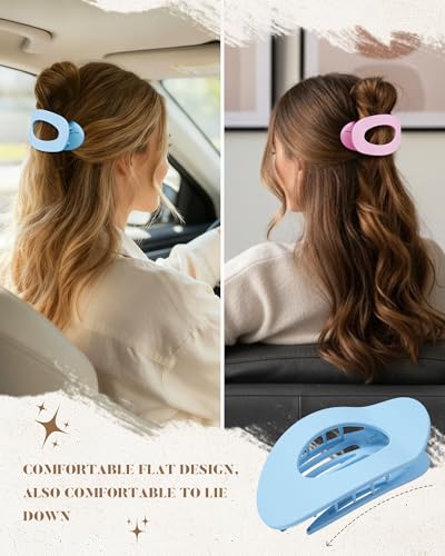 AWAYTR Flat Hair Clips For Women 4.33" Lay Flat Claw Clip for Hair 6Pcs Round Large Hair Claw Clips (Matte - Candy Series) - color: Matte - Candy Series