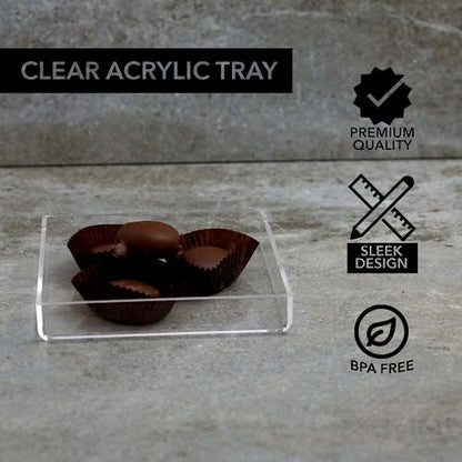 Clear Acrylic Organizer Tray, 6 x 6 Low-Profile Display & Vanity Tray – BPA-Free, Bathroom, Desk, Decor & Serving (Dry Use Only) - Made in USA - size: 6" x 6" x 1"