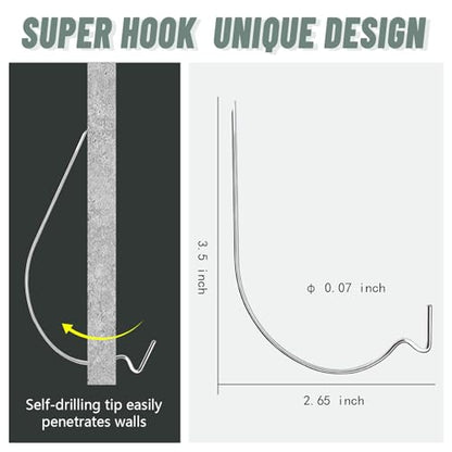 Super Hooks Picture Hanger,Gorilla Hooks - Hang Art, Clock, Shelves, Mirrors, Frames, or Planters for Home and Office Decorations-30pcs - style: Silver