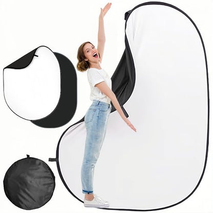 5 * 6.5 Ft Collapsible Backdrop Black White Pop Up Screen with Carrying Bag, Double Sided Foldable Backdrop Portable Background for Photography Auditions Headshots Gaming Streaming Video Calls - color: Black White