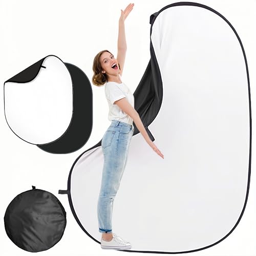 5 * 6.5 Ft Collapsible Backdrop Black White Pop Up Screen with Carrying Bag, Double Sided Foldable Backdrop Portable Background for Photography Auditions Headshots Gaming Streaming Video Calls - color: Black White