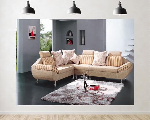 Trykid 15x8ft Modern Living Room Backdrop L Shaped Sofa Neutral Tones Cozy Decor Photography Background Home Staging Shoots Tapestry Party Decoration Photo Studio Prop Fabric - size: 15x8ft
