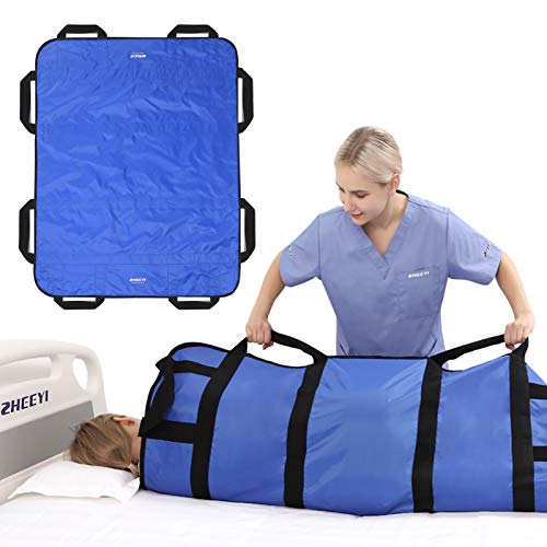 Multipurpose 48" x 40" Positioning Bed Pad with Reinforced Handles - Reusable & Washable Transfer Sheet for Turning, Lifting & Repositioning - Double-Sided Nylon Fabric, Blue - color: 1-blue