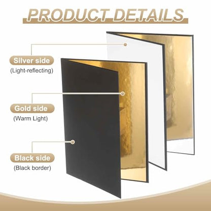 2Pcs 11"x8" Light Reflectors 4 in 1 Photography Reflector Cardboard, Foldable & Stable for Still Life Product Food Photo Shooting, Self-Standing, Gold - color: Gold