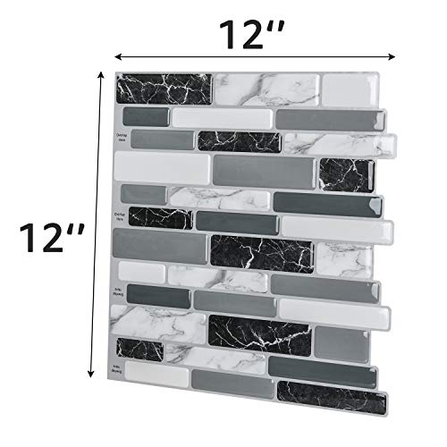Art3d 10-Sheet Peel and Stick Kitchen Backsplash Tiles, 12"x12" Self-Adhesive Marble Grey Wall Tiles for Kitchen and Bathroom (Pack of 2) - color: Gray Marble, size: 12" x 12" (10 Sheets) (Pack of 2)