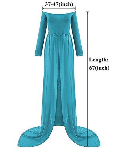 ZIUMUDY Maternity Maxi Chiffon Photography Dress Split Front Gown for Photoshoot - color: Peacock Blue
