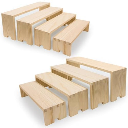 Yikaroeli 2 Set Large Wood Display Risers Wooden Riser Stands for Table Display Cupcake Stand Display Shelf 4Tiered 8Pcs Racks For Dessert Food Stands