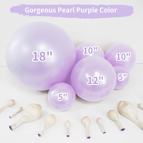 Double Pearl Purple Stuffed Balloons Different Size 115Pcs 5/10/12/18" Light Purple Balloon Arch Kit for Princess Birthday Baby Shower Bridal Shower Engagement Ocean Sea Frozen Theme Party - color: Pearl Purple