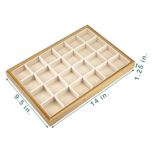The Display Guys - Stackable Jewelry Tray and Organizer - for Drawers, Dressers, Store Display (24 Compartments, Bamboo Suede) - color: Bamboo Suede, size: 24 Compartments