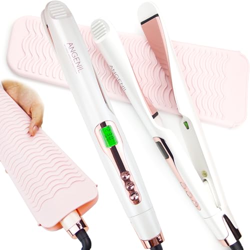 ANGENIL Pro Tourmaline Ceramic Twist Hair Straightener, Dual Voltage Flat Iron Curling Iron in One, Round Flat Iron with Silicone Heat Resistant Mat, LCD Display, 11 Adjustable Temp, 20S Fast Heating - color: White
