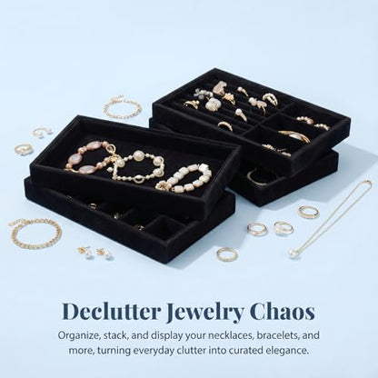 Elsjoy 8 Pack 4 Styles Black Velvet Jewelry Trays, Jewelry Organizer Tray Stackable Jewelry Storage Tray for Drawer, Rings, Earrings, Necklace