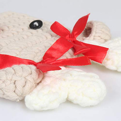 Ypser Infant Baby Knitted Beanie Photo Prop Crochet Knit Cap Christmas Cap Deer Hat with Bow - color: Beige(0-3 Months), size: One Size