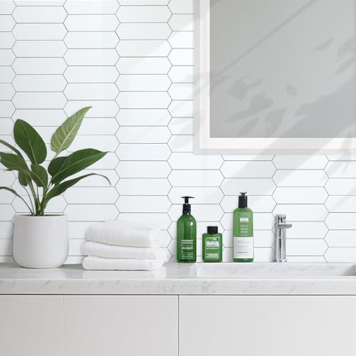 DICOFUN 10-Sheet Long Hexagon Peel and Stick Backsplash, 12"x12" PVC Stick on Backsplash Wall Tiles for Kitchen and Bathroom (Polished White) - color: Polished White, size: 10 Sheets, 12"x12"x0.12"