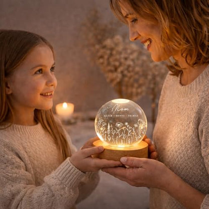 Noni Personalized Grandma's Garden Crystal Ball LED Night Light, Custom Birth Month Flowers, Heartfelt Gift for Grandma, Mom, Mother's Day Style 01 - color: Style 01