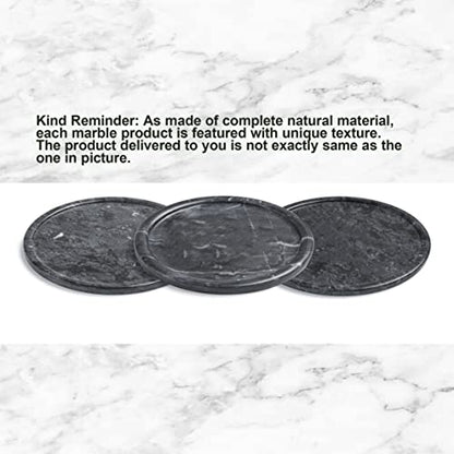 Genuine Black Marble Round Tray, High End Decorative Tray for Bathroom, Kitchen, Dresser and Vanity (Black 8")