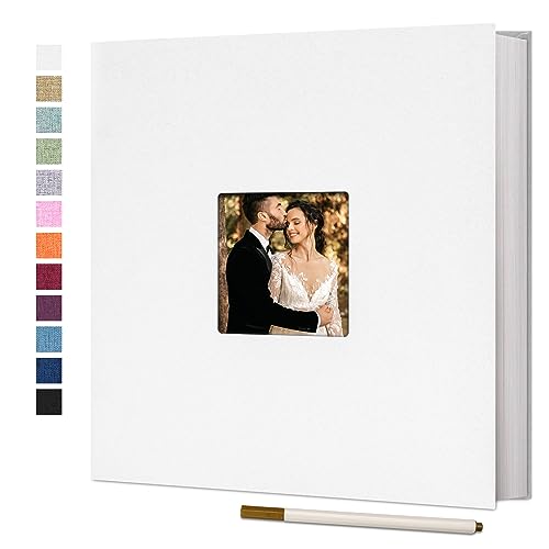 Vienrose Large Photo Album Self Adhesive for 4x6 8x10 Pictures Linen Scrapbook Album DIY 60 Blank Pages with A Metallic Pen - color: White, size: 11"x10.6" 60Pages