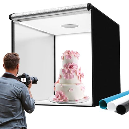 48"x48"x40" Large Photo Studio Light Box Photography, 4 Light LED Panels Dimmable Shooting Tent with 3 Color Backdrops Continuous Lighting Softbox for Bulky Items Photography - size: 48x48 in (4 LED Strips)