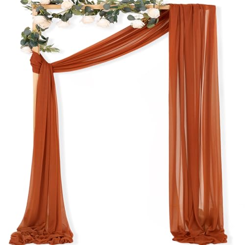 MLMC Terracotta Wedding Arch Draping Fabric 1 Panel 29" x 20 FT Extra Long Gauze Drapes Sheer Backdrop Curtains 6.6 Yards Outdoor Drapery Panels for Wedding Ceremony Party Ceiling Decoration - color: Terracotta