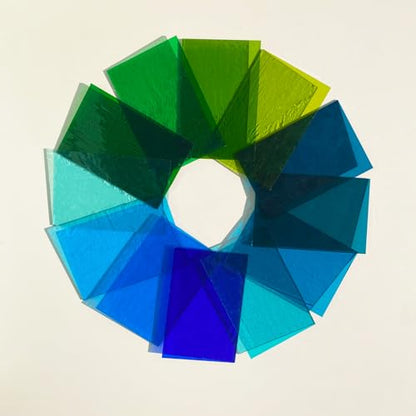 PALJOLLY Blue + Green Transparent Stained Glass Sheets Supply for Projects,12 Pack 6 x 4 inch Art Glass Mosaic Glass Pieces for Crafts - color: green+blue