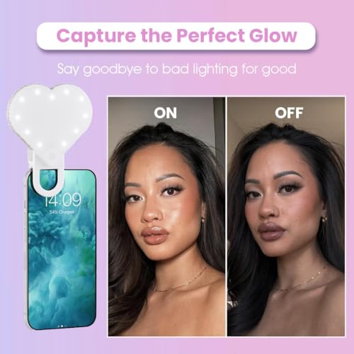 Riki Sweetheart Clip-On LED Makeup Mirror and Selfie Light, Rechargeable with Long-Lasting Battery, CRI 95+ for Phone, Laptop, and iPad, Film for TikTok, Instagram (White Sparkle) - color: White Sparkle
