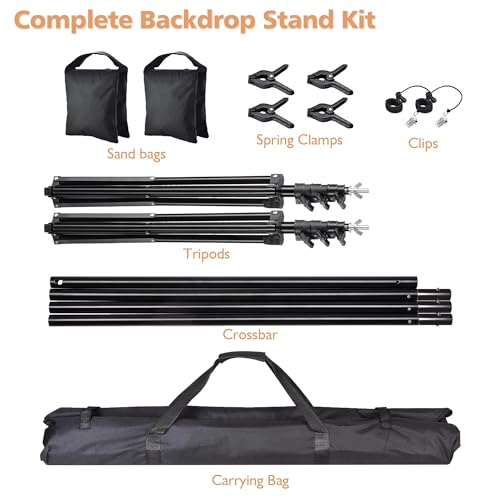 AW 8.5x10ft Backdrop Stand Support System with 4X Clamps 2X Clips 2X Sand Bags 1x Carry Bag for Parties Events Photography - size: 10'x8.5'