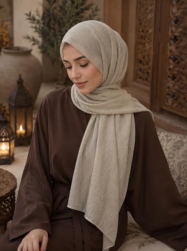 Lightweight Cotton Linen Feel Scarf Shawl Wrap Hijab for Women, Travel Fall Winter Gift - color: Mcspz2530-6#lightkhaki