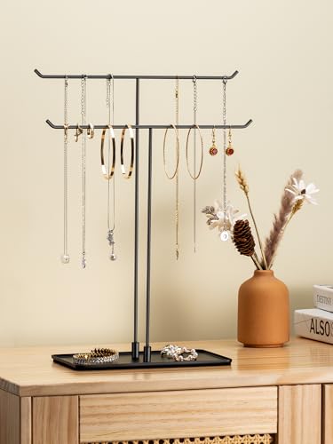 bussdis Necklace Holder Jewelry Stand Organizer for Necklaces and Bracelets, Metal Display Stand, Gift for Women, Ideal for Home, Bedroom, or Vanity, Black - color: Black