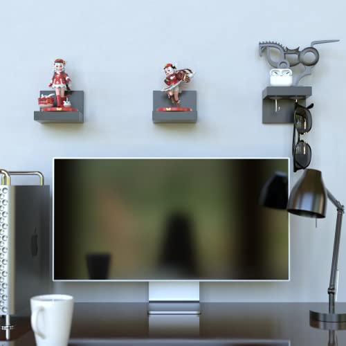 RICHER HOUSE 3-Pack Small Floating Shelves for Wall, Plastic Black Shelf 4 Inch Display Ledges for Small Decor, Mini Shelf for Wall with 2 Types of Installation (Adhesive or Screw) - color: Black - 3 Pcs