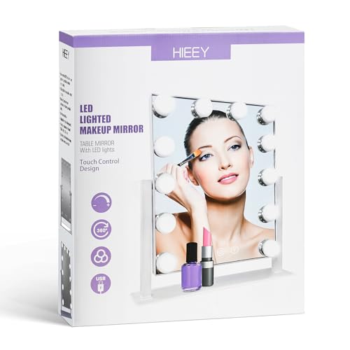 HIEEY Hollywood Makeup Mirror with 12 Dimmable Bulbs Lights, Three Color Lighting Modes, with 4in 20X Magnification Mirror, Smart Touch Control, 360°Rotation (White,Gift Box) - style: 17.3"L x 13.1"W (with 20X Mirror)