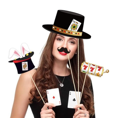 25 Pieces Casino Photo Booth Props, Las Vegas Photo Booth Props, Poker Selfie Prop for Casino Theme Party Decorations, Poker Party Decoration, Game Night Vegas Themed Party Decorations