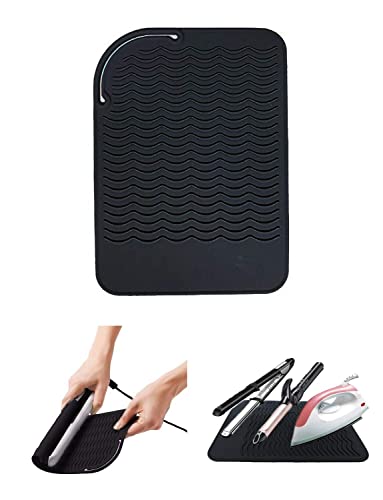 Heat Resistant Mat for Curling Iron, Flat Irons and Hair Straightener Hair Styling Tools 9" x 6.5", Food Grade Silicone, Black - color: Black